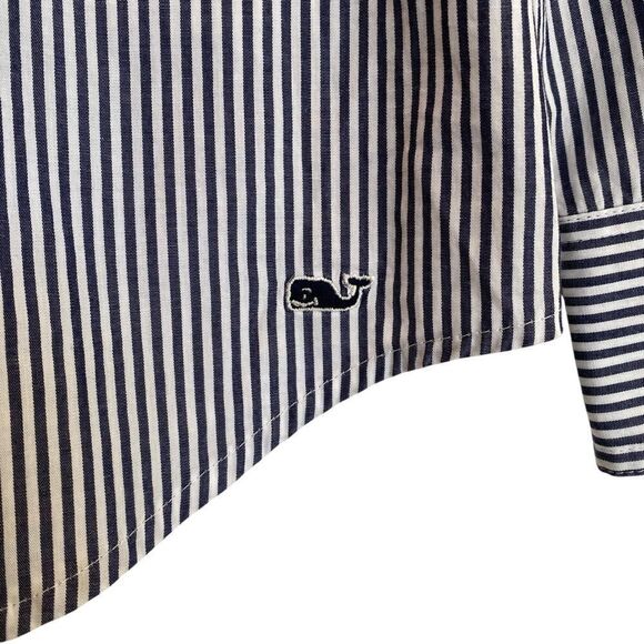 Vineyard Vines Striped Ruffle Long Sleeve Button Down 100% Cotton Women's 8 - Picture 4 of 6